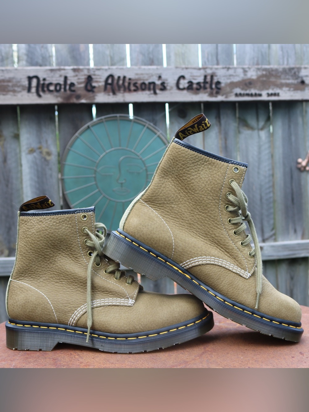 Dr. Martens Olive Suede Lace-Up Combat Boots